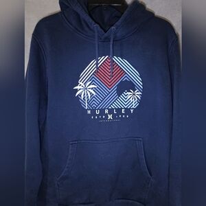 Hoodie Sweatshirt Pullover Top Hurley Screen Print Men's Kangaroo Pocket Sz L